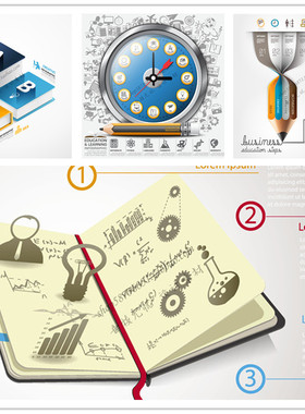 A1387矢量扁平化信息图教育学习书本笔记图表ICONS AI设计素材