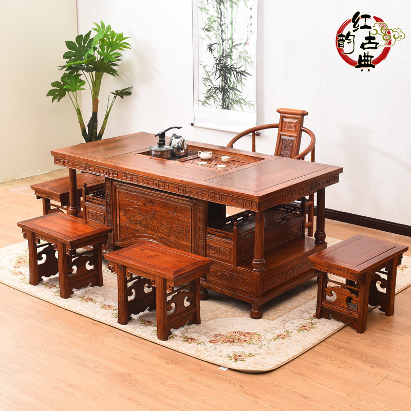 仿古宝珠茶桌 中式实木茶艺桌茶实木餐桌