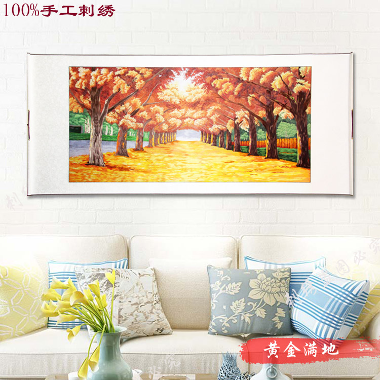 枫树黄金满地粤绣广绣 广东书房走廊纯手工刺绣客厅装饰挂画绣品图片