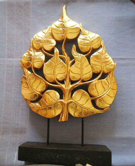 特东南亚风格泰国实木雕刻描金箔菩提树家居桌面摆设客厅小号天然