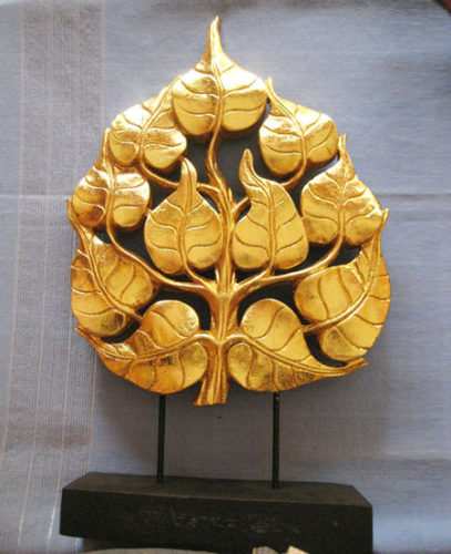 实木雕刻金色菩提树摆件