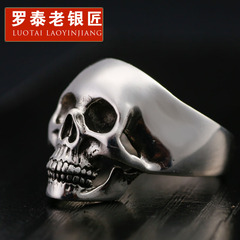 925 Silver jewelry men''s index finger index finger wave Gothic Rock skull ring hip hop rings