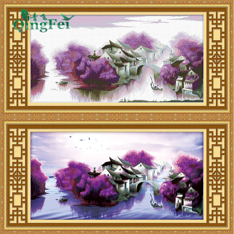 青飞5d立体精准紫色梦境十字绣风景十字绣客厅十字绣有钻石画
