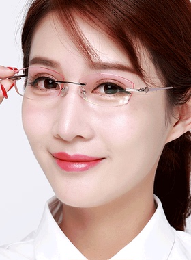 近视眼镜女士镶钻切边无框眼镜框架配成品度数防辐射镜片潮58058