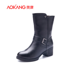 Aokang shoes 2015 fall/winter New England wind round decorative buckle boots side zipper to keep warm short boot