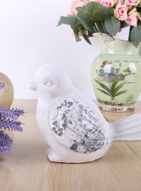 美式乡村风做旧粉白色陶瓷小鸟