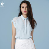范思蓝恩白衬衫女韩范上衣女夏透视雪纺衫百搭短袖显瘦宽松ol衬衣