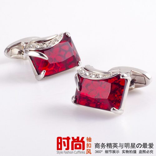 新款红宝石袖扣锆石袖钉高档奥地利晶钻法式衬衫男袖口Cufflinks