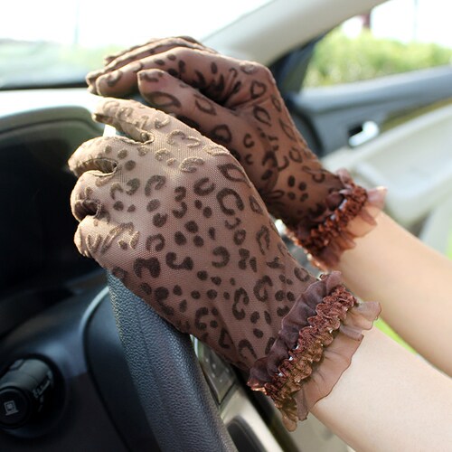 弹力性感豹纹表演防晒蕾丝手套