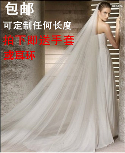 韩式双层3米拖尾头纱简约新娘头纱软纱5米10米超长新婚纱头纱包邮
