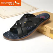 Red Dragonfly genuine leather men''s slippers 2015 summer styles casual and comfortable non-slip breathable leather men''s shoes