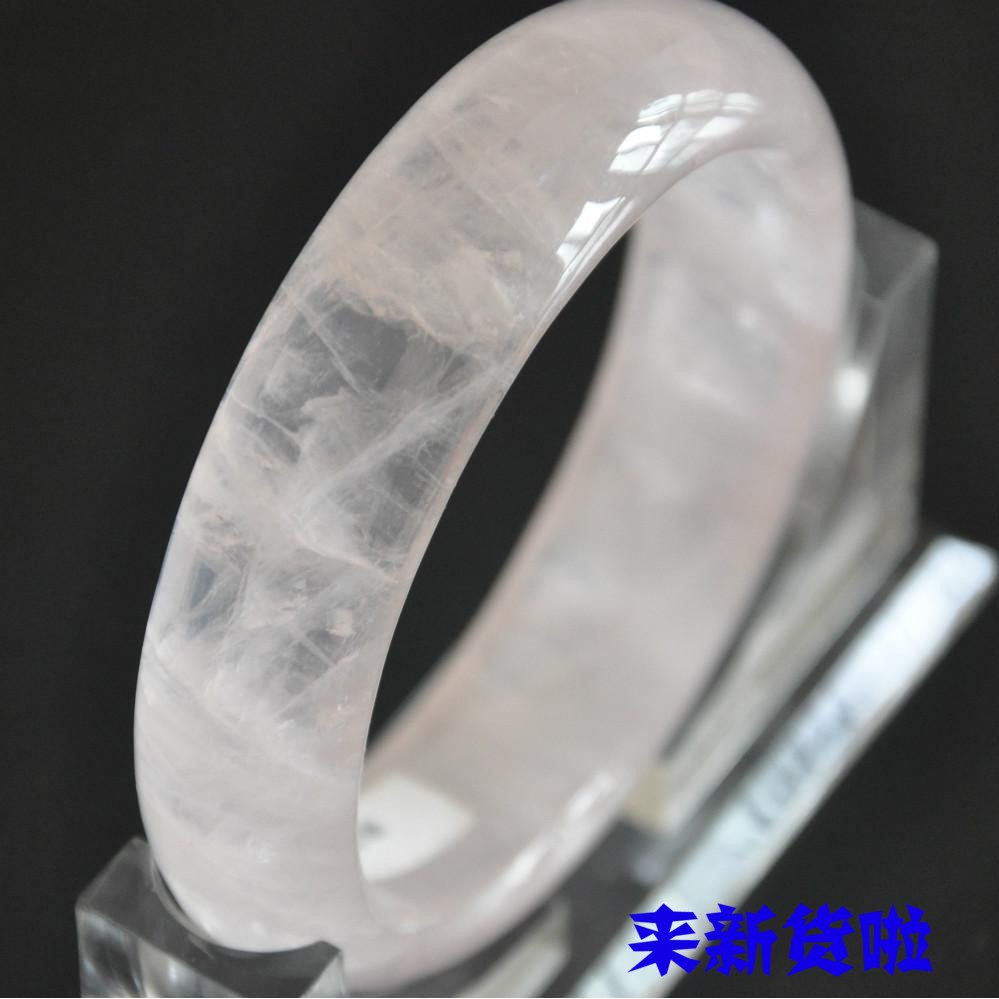 蓝田玉手镯 天然玉石精品镯子 冰花芙蓉玉手镯 淡粉色 送证书