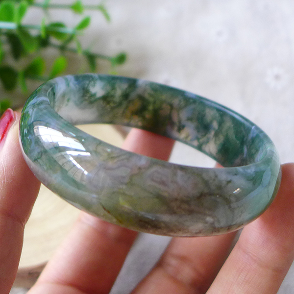 正品纯天然花玛瑙手镯 天然绿色水草玛瑙手镯 原色新品 内径53mm