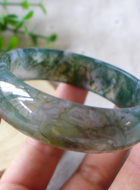 正品纯天然花玛瑙手镯 天然绿色水草玛瑙手镯 原色新品 内径53mm