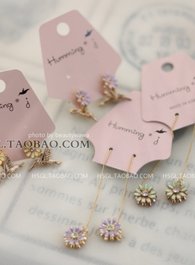 HE148韩国进口耳饰小鸟雏菊耳钉双面双色雏菊长耳线耳环humming*j