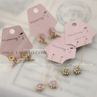 HE148韩国进口耳饰小鸟雏菊耳钉双面双色雏菊长耳线耳环humming*j
