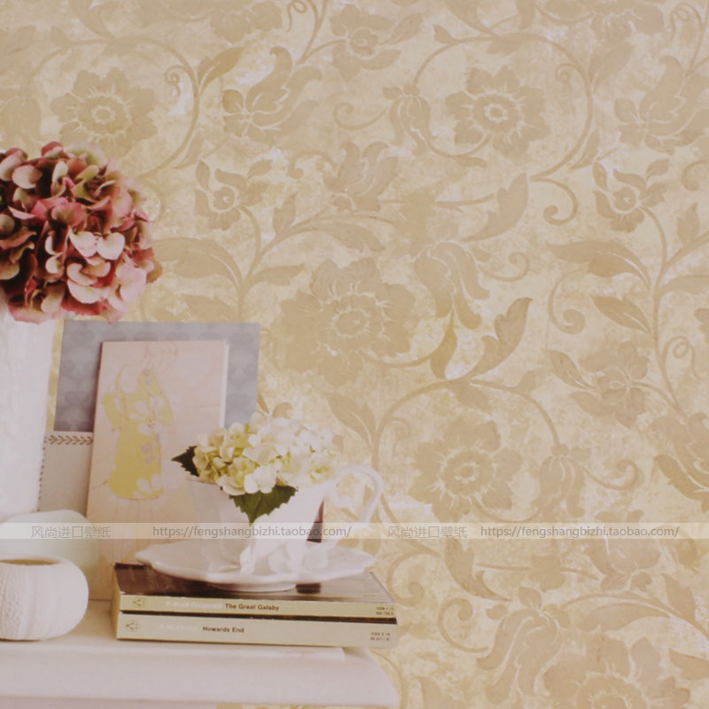 美式复古花纹做旧底书房进口壁纸