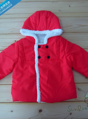 【4折】阳光鼠童装折扣秋冬女童连帽棉服红色加绒棉袄外套80/90码