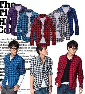Men's flannel plaid shirt Casual Long Sleeve Shirts 男士衬衫