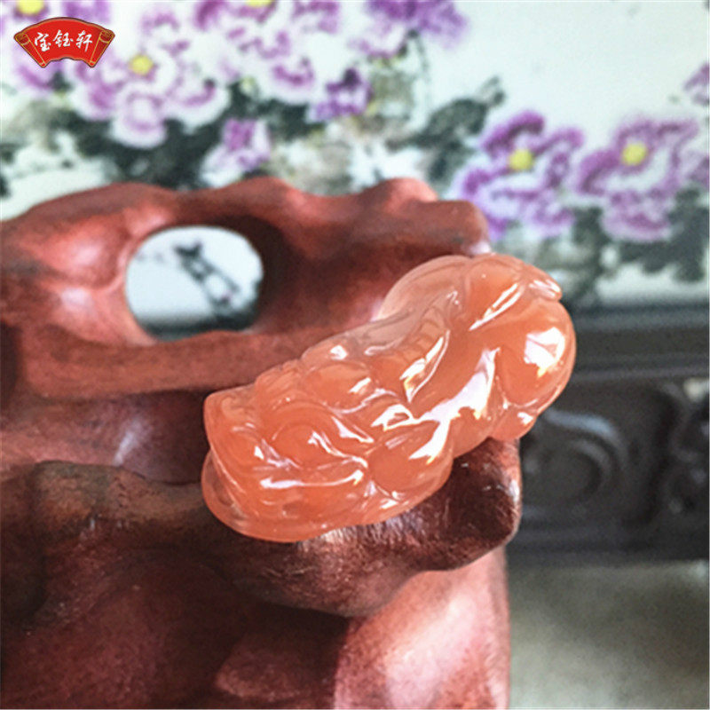天然川料南红玛瑙貔貅吊坠雕件水红玉石瑞兽雕刻挂饰项坠