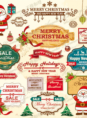 AI EPS矢量素材 圣诞徽标图标 店铺装修 底纹背景Christmas 27