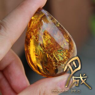 【月成】特价正宗天然缅甸琥珀原石成品花珀爆花裸石金珀金蓝挂件