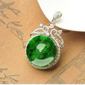 天然A货翡翠i满绿18K玖瑰金镶玉吊坠冰种挂坠女款平安扣白金项链