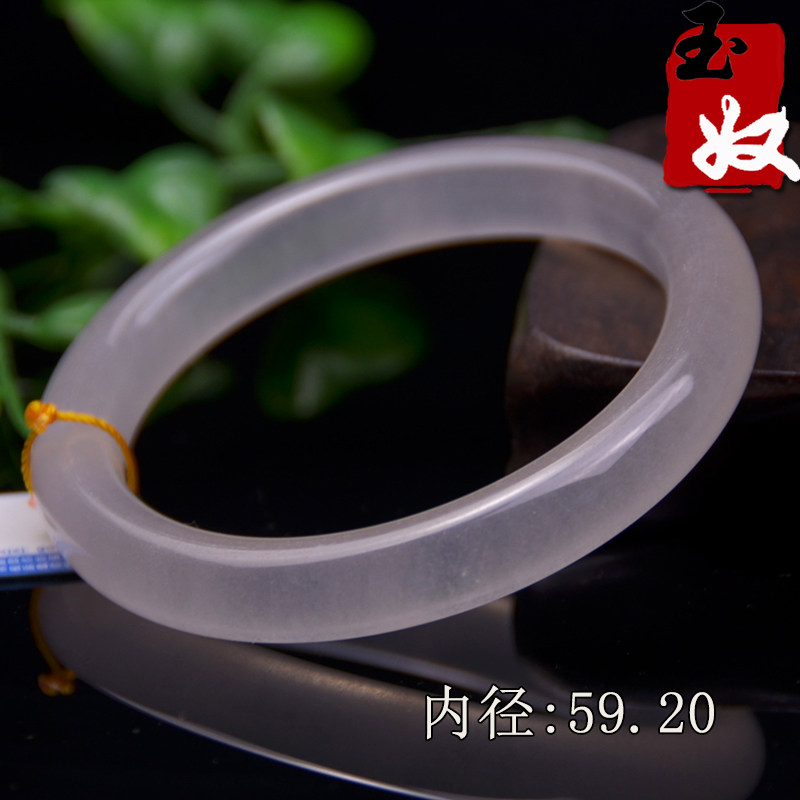 玉奴/新疆天然金丝玉手镯/白色宝石光/猫眼光/圆条手镯子/59