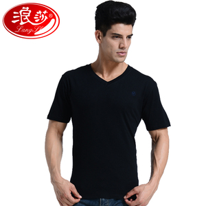 浪莎男士打底衫短袖T恤 男夏季运动v领背心男纯棉大码圆领男汗衫