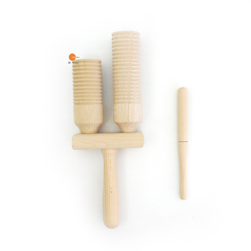 蒙氏音乐教具蒙生奥尔夫 儿童乐器 榉木原木无漆  高低梆子蛙鸣筒