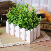 仿真绿植盆栽尤加利栅栏装 盆景仿真拍照道具植物北欧盆栽绿 饰花