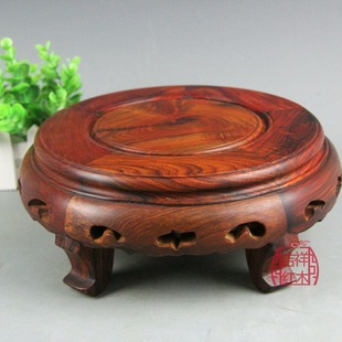 红木工艺品大红酸枝木雕实木底座炕几仿古茶桌炕桌小茶几圆形底座