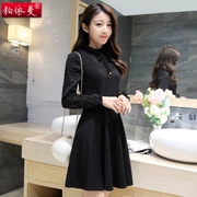 Mùa thu 2019 mới khí Hàn Quốc váy dài tay cỡ lớn cho nữ váy khâu mỏng in một chiếc váy chữ - A-Line Váy