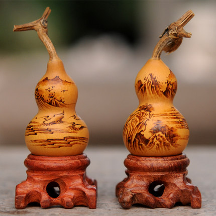 天然葫芦摆件烙画手捻小葫芦把玩烙画精品山水手工烙画葫芦工艺品