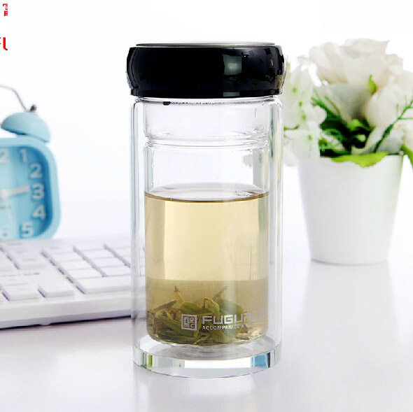 富光双层水晶玻璃杯220/320ml滤网泡茶男女士办公礼品水杯子