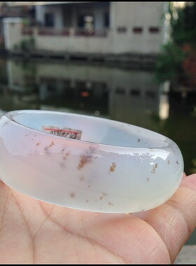 巴西天然水草白底玛瑙手镯加宽加厚圆滑水润复古女闺蜜礼物117