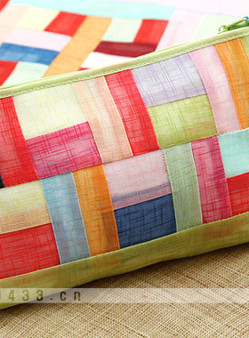 朝鲜麻布彩条拼接化妆包钱包双拉锁收纳包韩国民俗手工艺品P01631