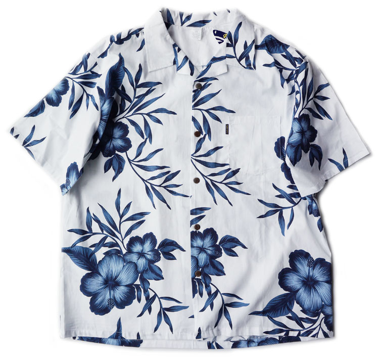 108-168加肥加大码全棉夏威夷男女 短袖蓝色大花朵印花衬衫1180