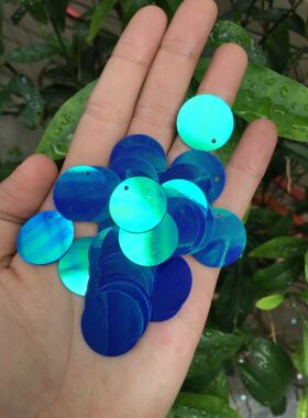 满包邮手工吊片5-50mm圆形边单孔乳彩蓝色亮片演出舞蹈服珠片散珠