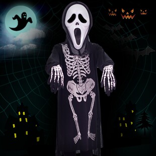 包邮万圣节演出服儿童恐怖骨架鬼衣骷髅面具扮鬼套装吓人表演服