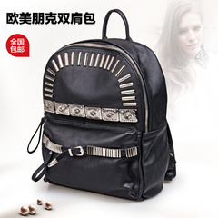 2015 new simple metal rivet backpack retro shoulder bag leather flashes College air bags Lady bags