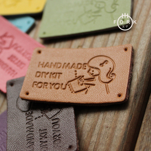 手作小标签 DIY手工布艺真皮皮标 可定制 女孩系列 头层真皮