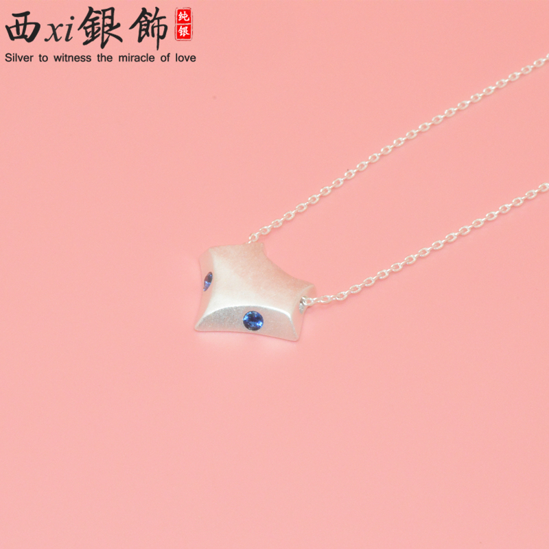 S925纯银小狐狸坠锁骨链拉丝素银韩国可爱百搭装饰项链银饰品