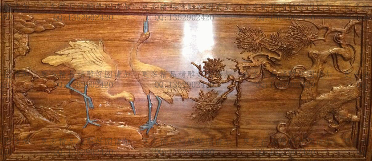 高清精雕图灰度图浮雕图电脑雕刻精品松鹤檀雕图876x382新款特价