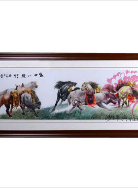 典雅湘绣 客厅装饰画 大幅单面绣 纯手工刺绣 高档礼品 盛世八骏