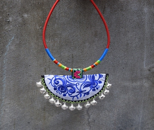 凤凰古城手工原创民族风纯手工编织绣花项链少数民族特色项链饰品