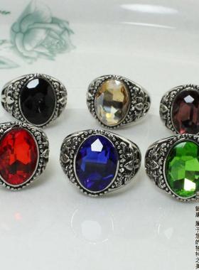 戒指男士欧美复古彩宝宝石