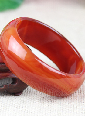 泰山福缘阁天然红玛瑙手镯 手环 加宽加厚女款 送朋友礼品