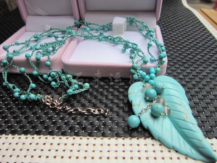 天然绿松石水晶长款毛衣链