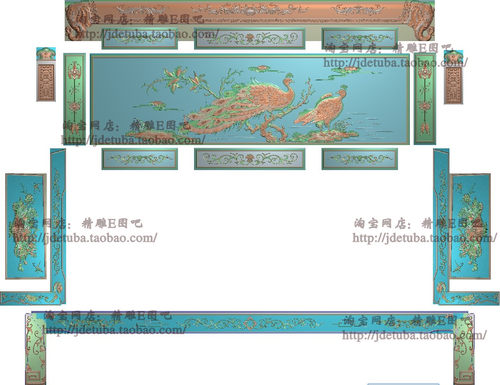 象头沙发精雕图金象沙发灰度图如意双鱼浮雕图精品大象如意孔雀